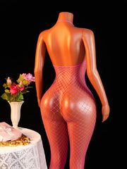 Rose Sheer Lingerie Open Bra Fishnet BodyStocking Fashion One-piece Crotchless Baby Doll Transparent Nightwear Costumes