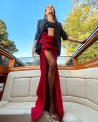Rose Detail Maxi Skirt Red
