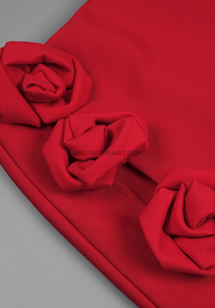 Rose Detail Maxi Skirt Red
