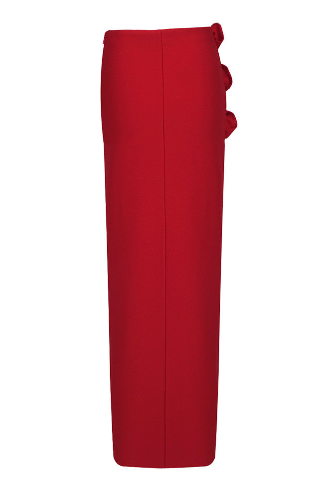 Rose Detail Maxi Skirt Red