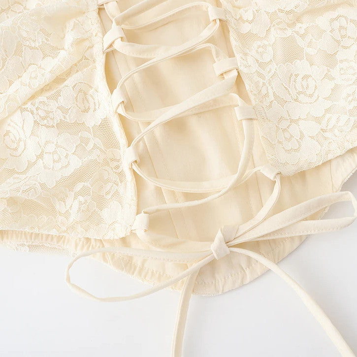 Ruched Lace Corset Two Piece Maxi Dress Ivory
