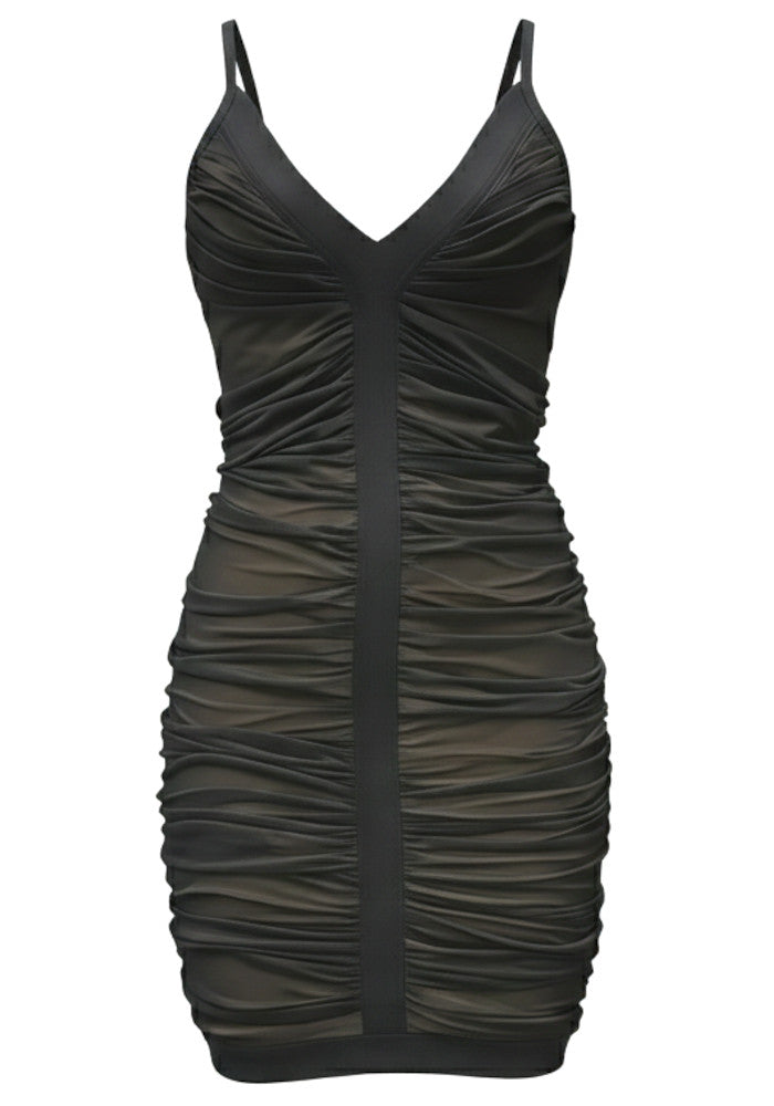 Ruched Mesh Dress Black