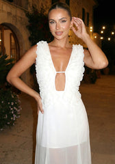 Ruffle A Line Midi Dress White