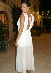 Ruffle A Line Midi Dress White