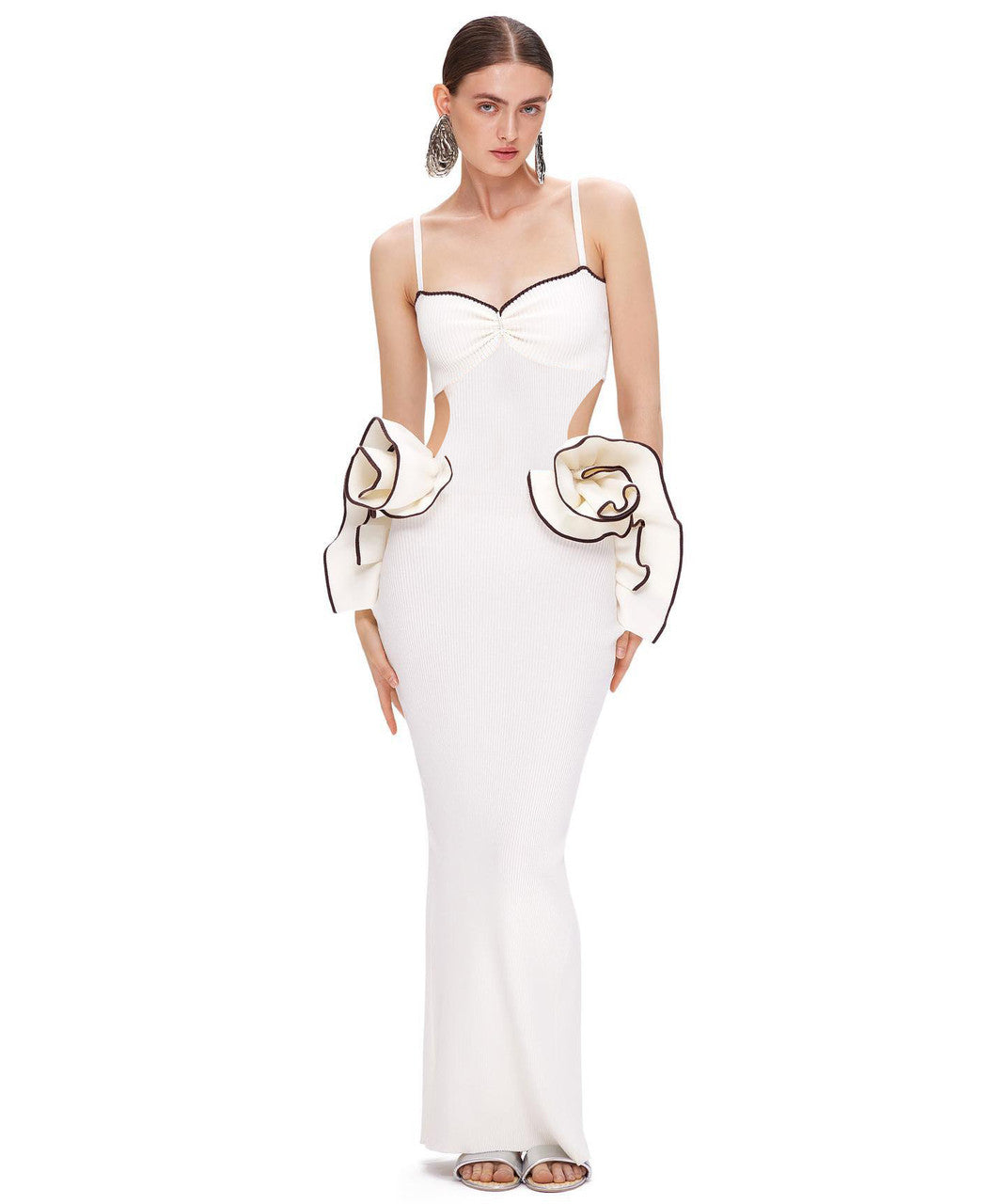 Ruffle Detail Maxi Dress White Black