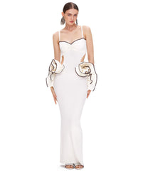 Ruffle Detail Maxi Dress White Black