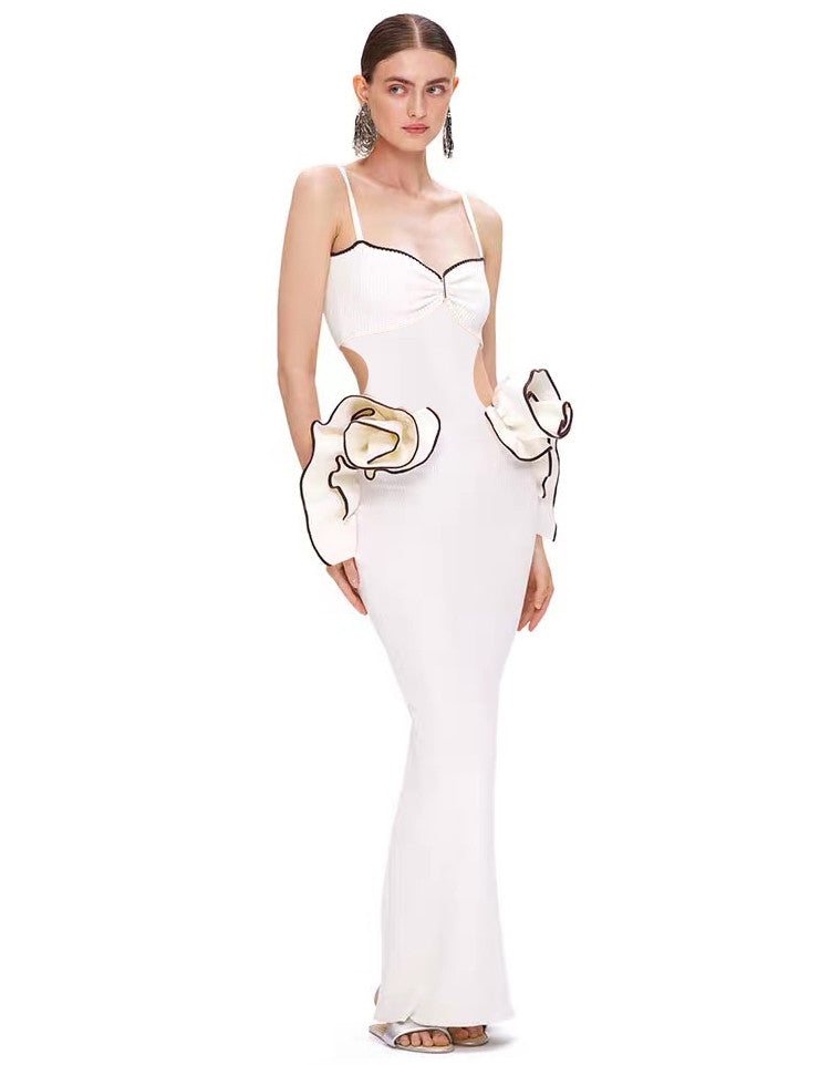 Ruffle Detail Maxi Dress White Black