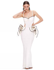 Ruffle Detail Maxi Dress White Black