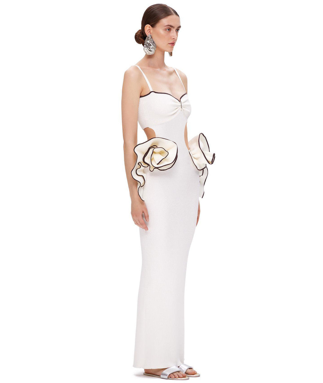 Ruffle Detail Maxi Dress White Black
