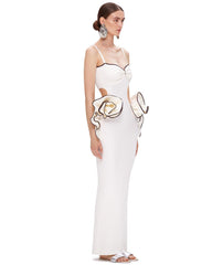 Ruffle Detail Maxi Dress White Black