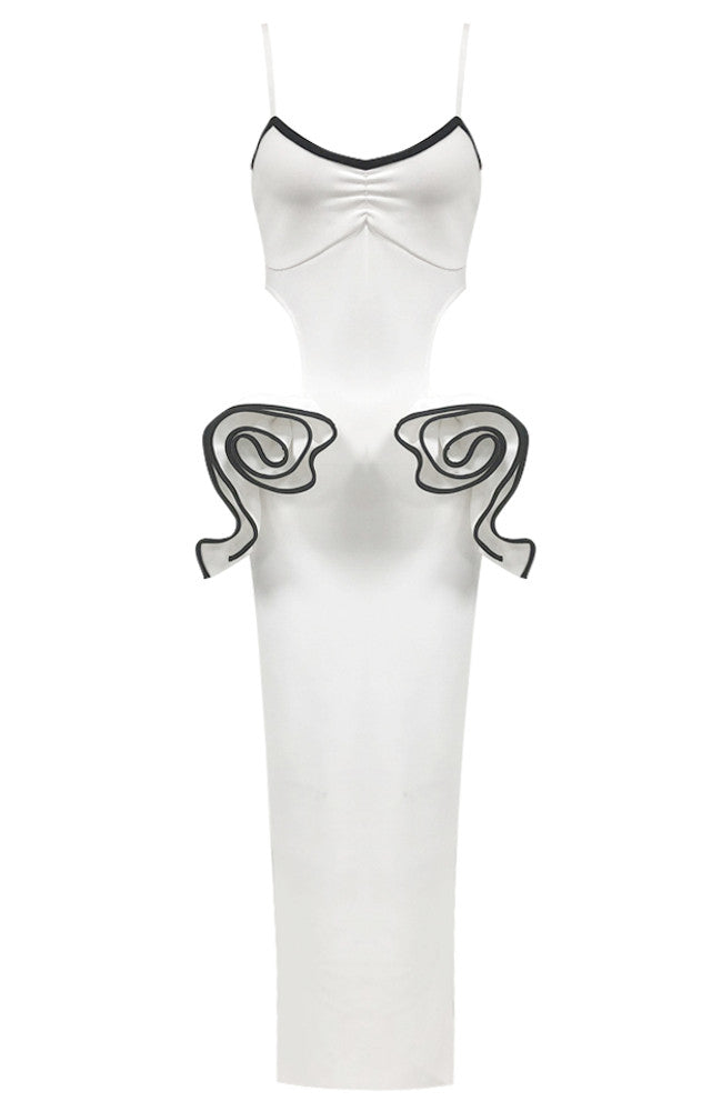 Ruffle Detail Maxi Dress White Black
