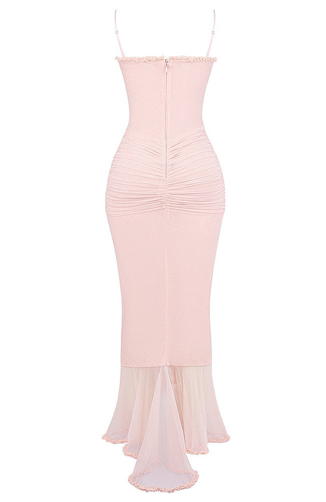 Ruffle Ruched Midi Dress Pink