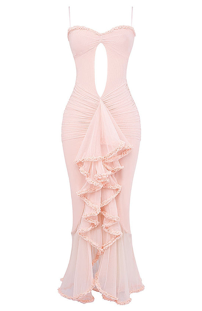 Ruffle Ruched Midi Dress Pink
