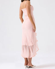 Ruffle Ruched Midi Dress Pink