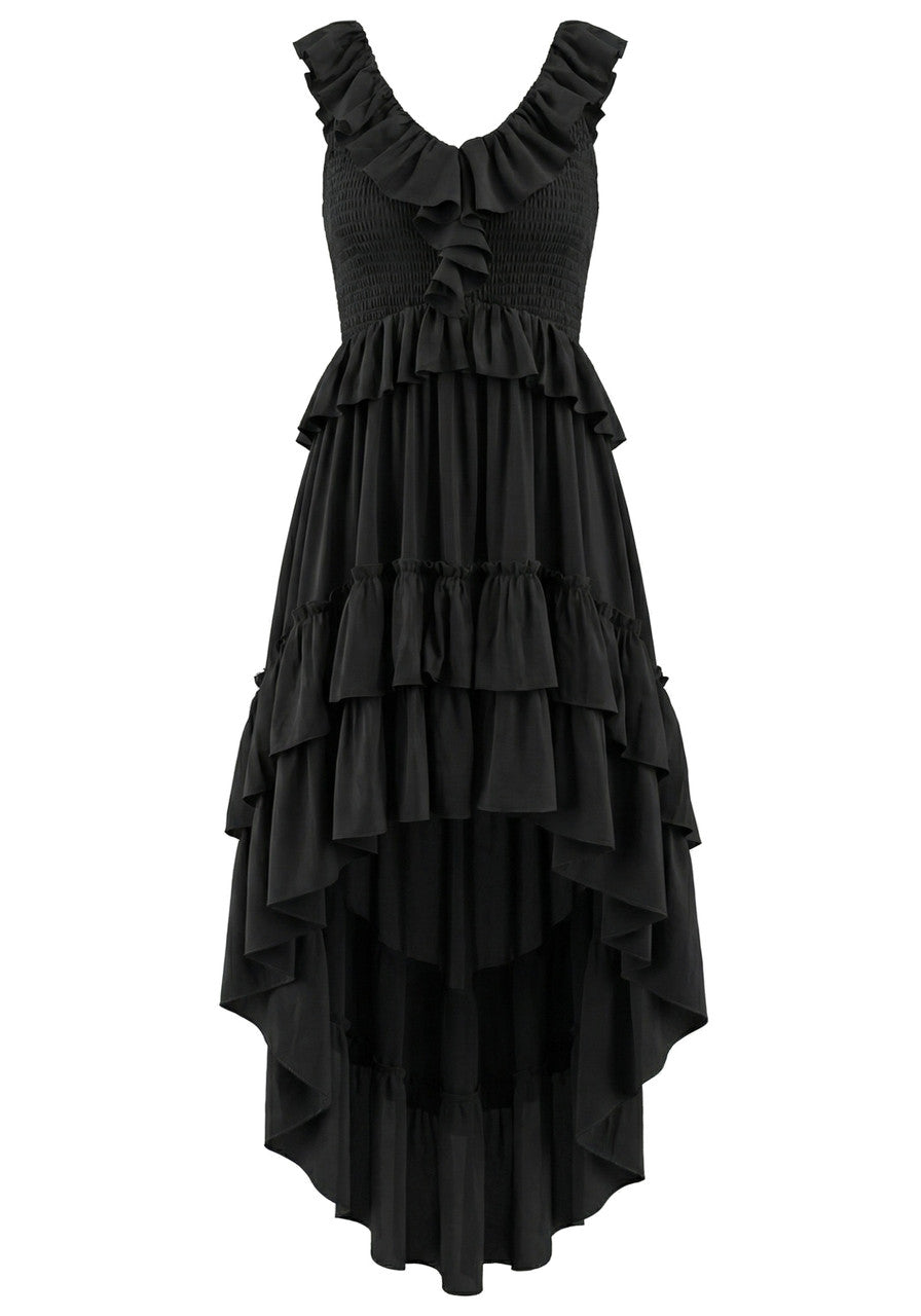 Ruffle High Low Dress Black