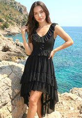Ruffle High Low Dress Black
