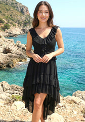 Ruffle High Low Dress Black