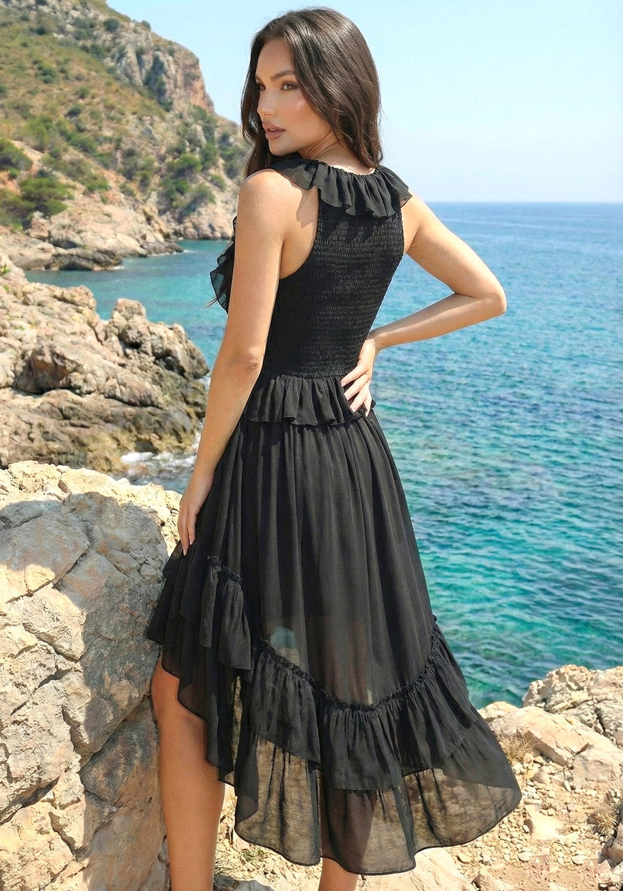 Ruffle High Low Dress Black