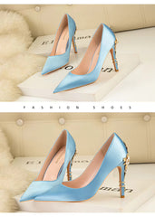 Elegant Silk Design Luxury Flower Pattern Stiletto Heeled