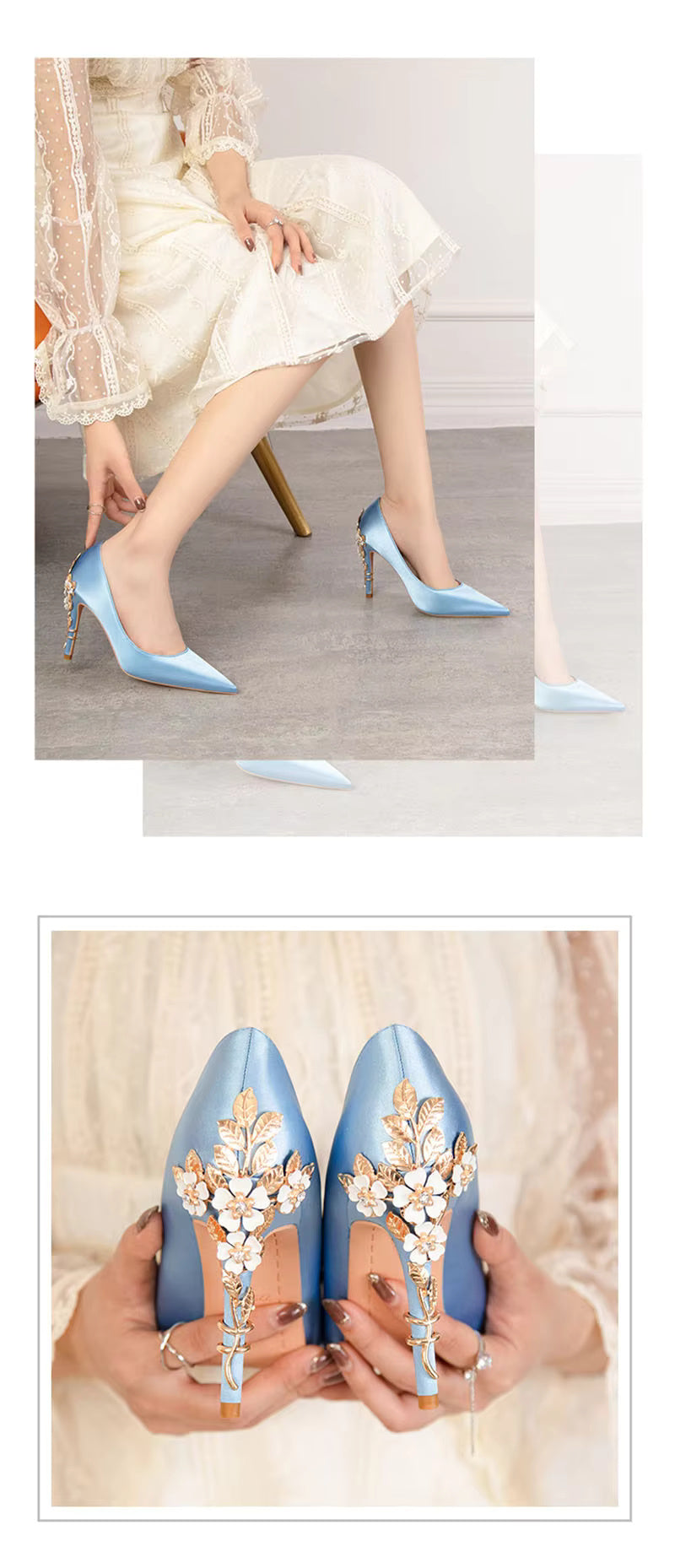 Elegant Silk Design Luxury Flower Pattern Stiletto Heeled