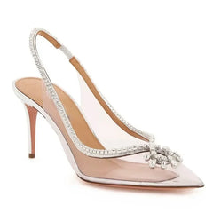 Elegant Crystal PVC Transparent Slingbacks Party Wedding Thin Heels Sandals