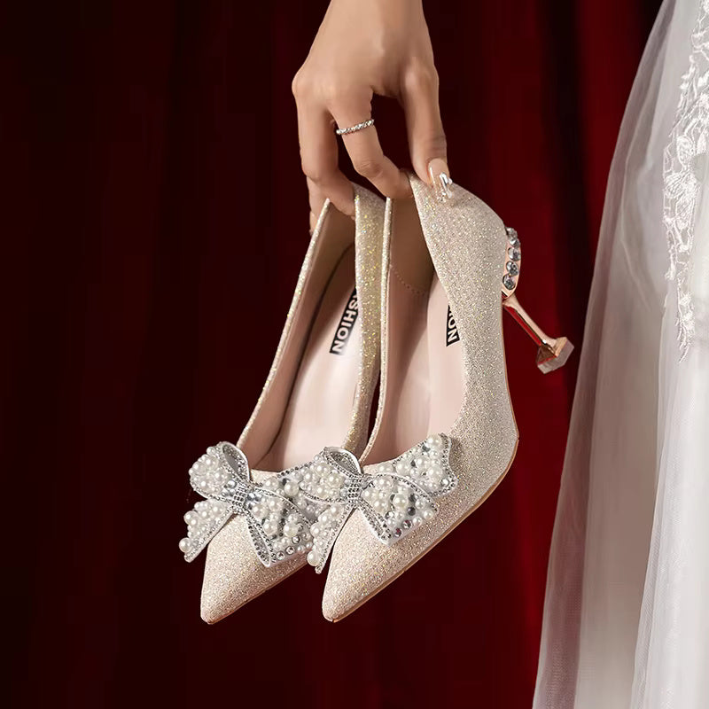 Rhinestone Fashion High Heels Metal Buckle  Bridel Shoe High Heel