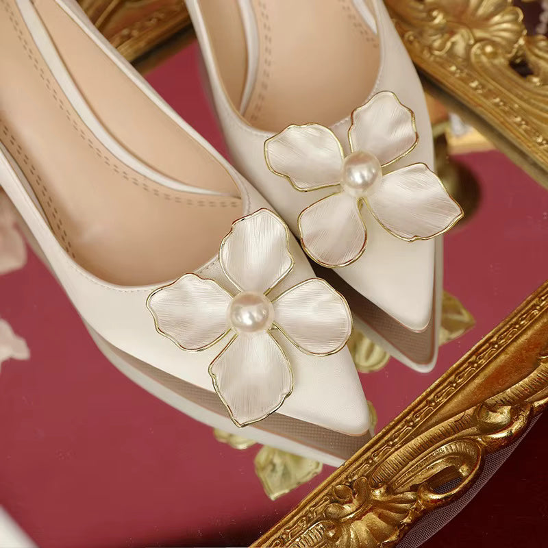 Luxury Flowers French High Heels Wedding Shoes