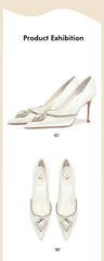 Luxury Pointed Toe Crystal Buckle High Heels Wedding Shoes Stilettos