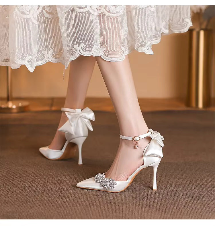 Rhinestone Flower Fashion Hollow High Pointed Heels Wedding Stiletto Shoes
