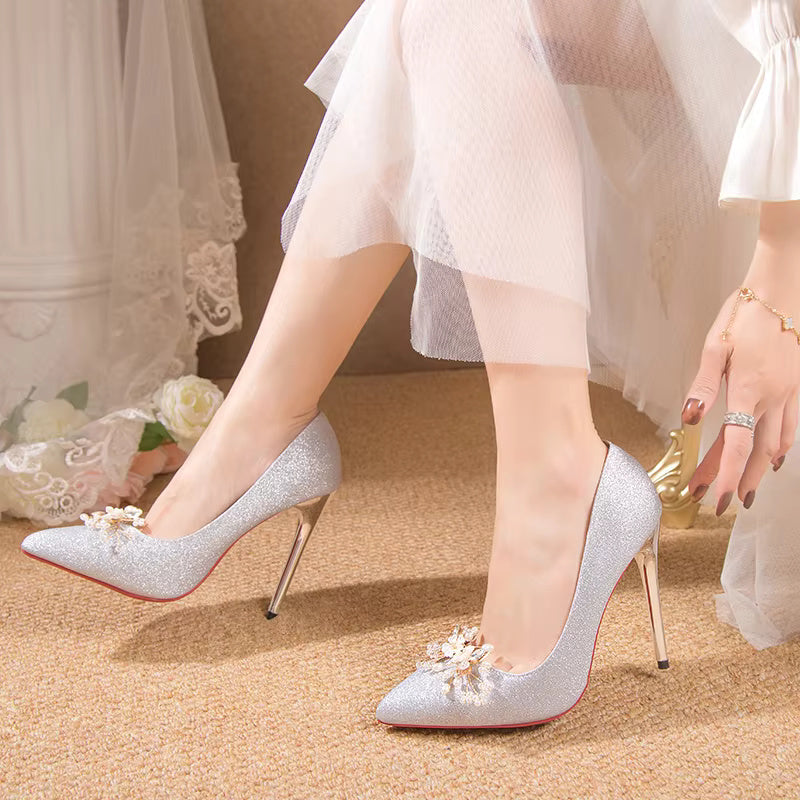 Flowers Fashion Thin High Heels comfortable Wedding Shoes