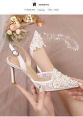 Pearl Fashion High Heels Lace Shoes Bridesmaid Shoes Pumps