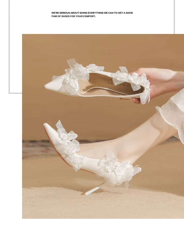 Butterfly Fashion Satin Pointed Pearl Bowknot Bridesmaid High Heel Sandals
