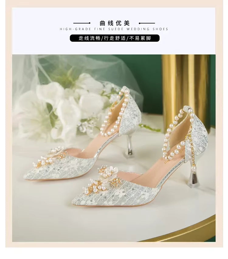 Rhinestone Pattern Lace Beaded Tassel Fashion Bridal Sandals