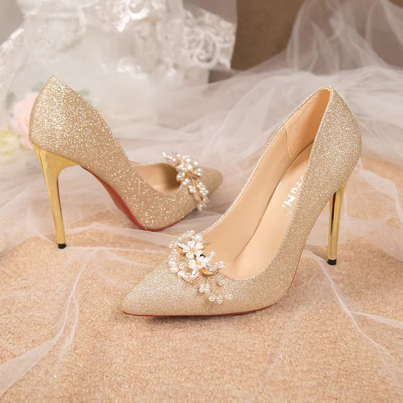 Flowers Fashion Thin High Heels comfortable Wedding Shoes