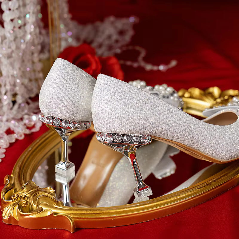 Rhinestone Fashion High Heels Metal Buckle  Bridel Shoe High Heel