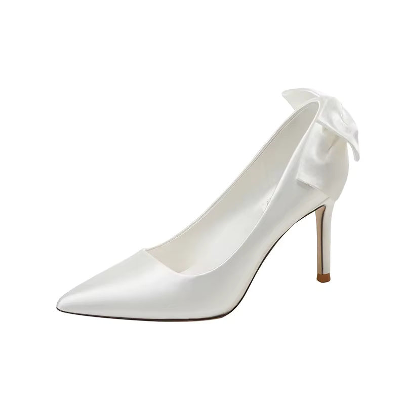 Silk Banquet Bow Pattern Botines High Heels  Bridal Shoes