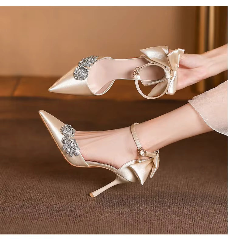 Rhinestone Flower Fashion Hollow High Pointed Heels Wedding Stiletto Shoes