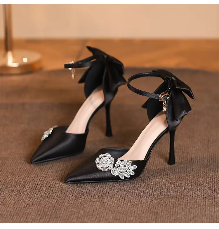 Rhinestone Flower Fashion Hollow High Pointed Heels Wedding Stiletto Shoes