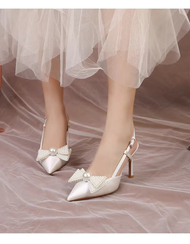 Bow Pattern Elegance French Wedding High Heels Shoes