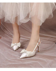 Bow Pattern Elegance French Wedding High Heels Shoes