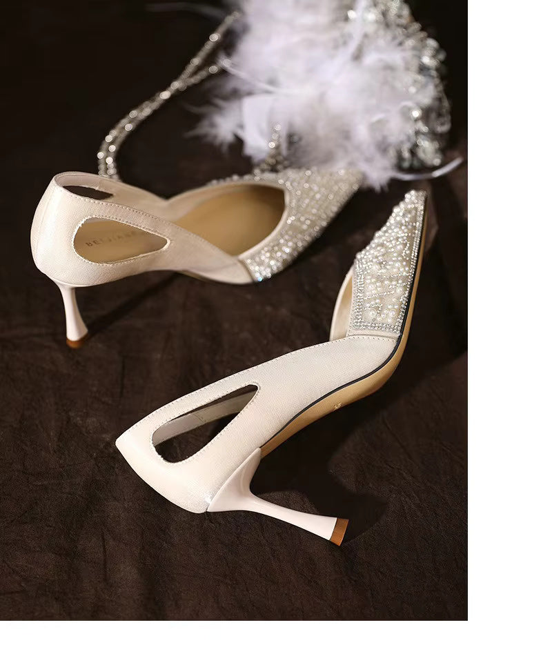 Elegance Rhinestone Pearl Pattern Wedding High Heels Pumps Shoes