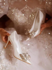 Bow Pattern High Sense French Satin Bridal High Heels Shoes