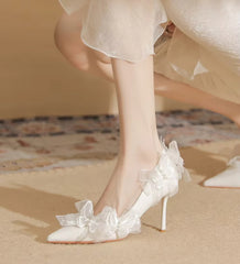 Butterfly Fashion Satin Pointed Pearl Bowknot Bridesmaid High Heel Sandals