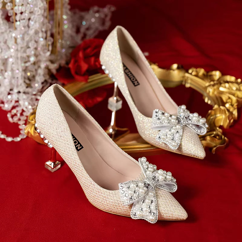 Rhinestone Fashion High Heels Metal Buckle  Bridel Shoe High Heel