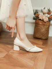 Pearl Pattern Shallow With Medium Heels Pointed Toe Bride Shoe