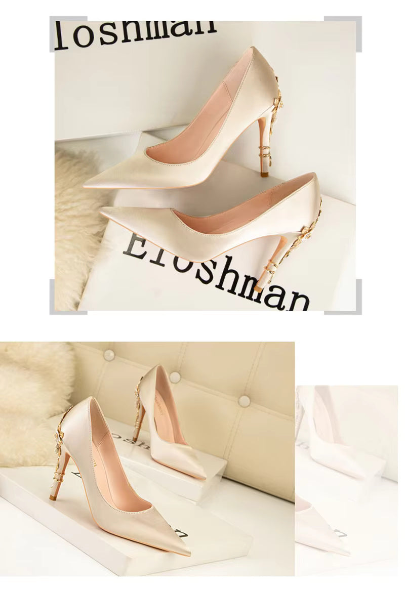 Elegant Silk Design Luxury Flower Pattern Stiletto Heeled