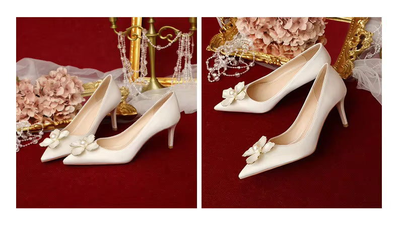 Luxury Flowers French High Heels Wedding Shoes