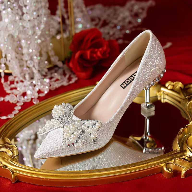 Rhinestone Fashion High Heels Metal Buckle  Bridel Shoe High Heel
