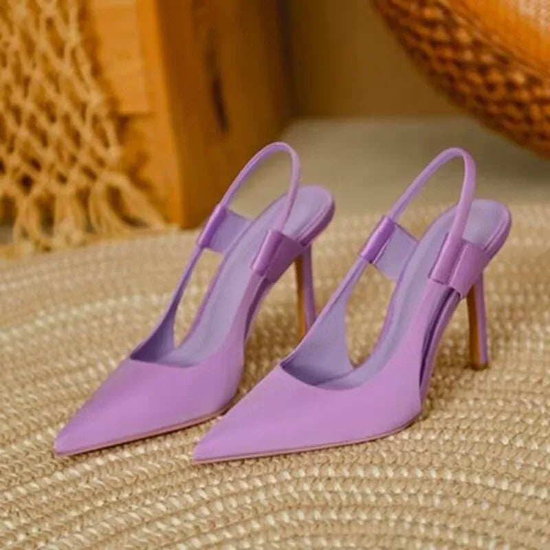 Elegant Slingback Pointed Toe Slip on Thin High Heel Pumps Sandals