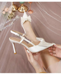 Bow Pattern Elegance French Wedding High Heels Shoes